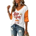 thumbnail image 5 of Trgacdwlo Women's Fall Halloween Shirt V Neck Shirts for Women 3/4 Length Sleeve Funny Pumpkin Ghost Fall Holiday Women Graphic Shirts, 5 of 5