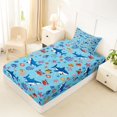 thumbnail image 2 of Manfei Cartoon Shark Twin Fitted Sheet, Ocean Coral Crab Bedding, Blue, 2pcs, 1 Fitted Sheet and 1 Pillowcase, 2 of 6
