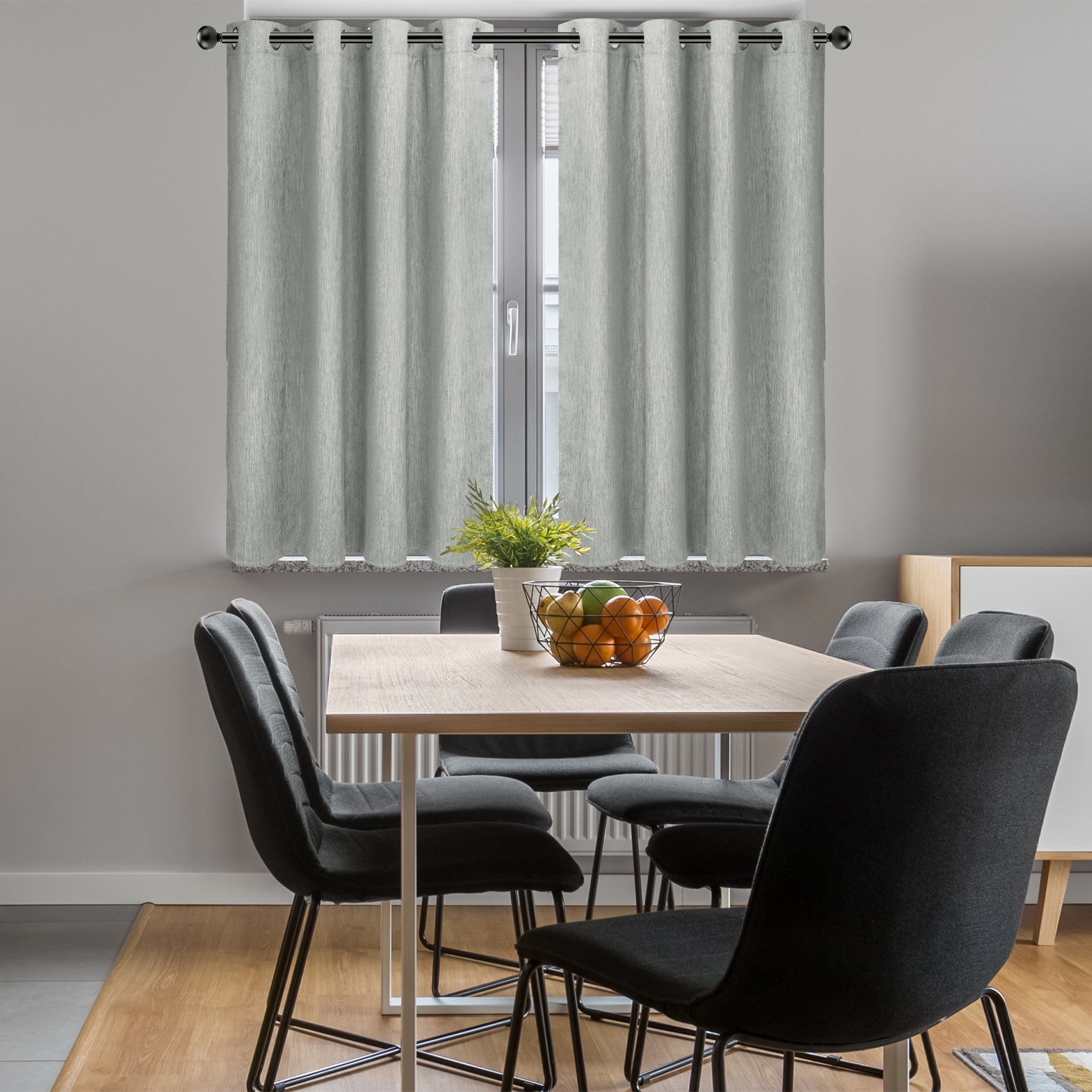Unique Bargains 2 Panels Kitchen Linen Look Blackout Curtains Gray 52"W x 36"L