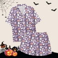 thumbnail image 6 of Xmyrz Lounge Sets For Women Pajama Set Satin Silk Halloween Print Short Sleeve Loungewear Button Down Pj'S Sleepwear Outfit, 6 of 6