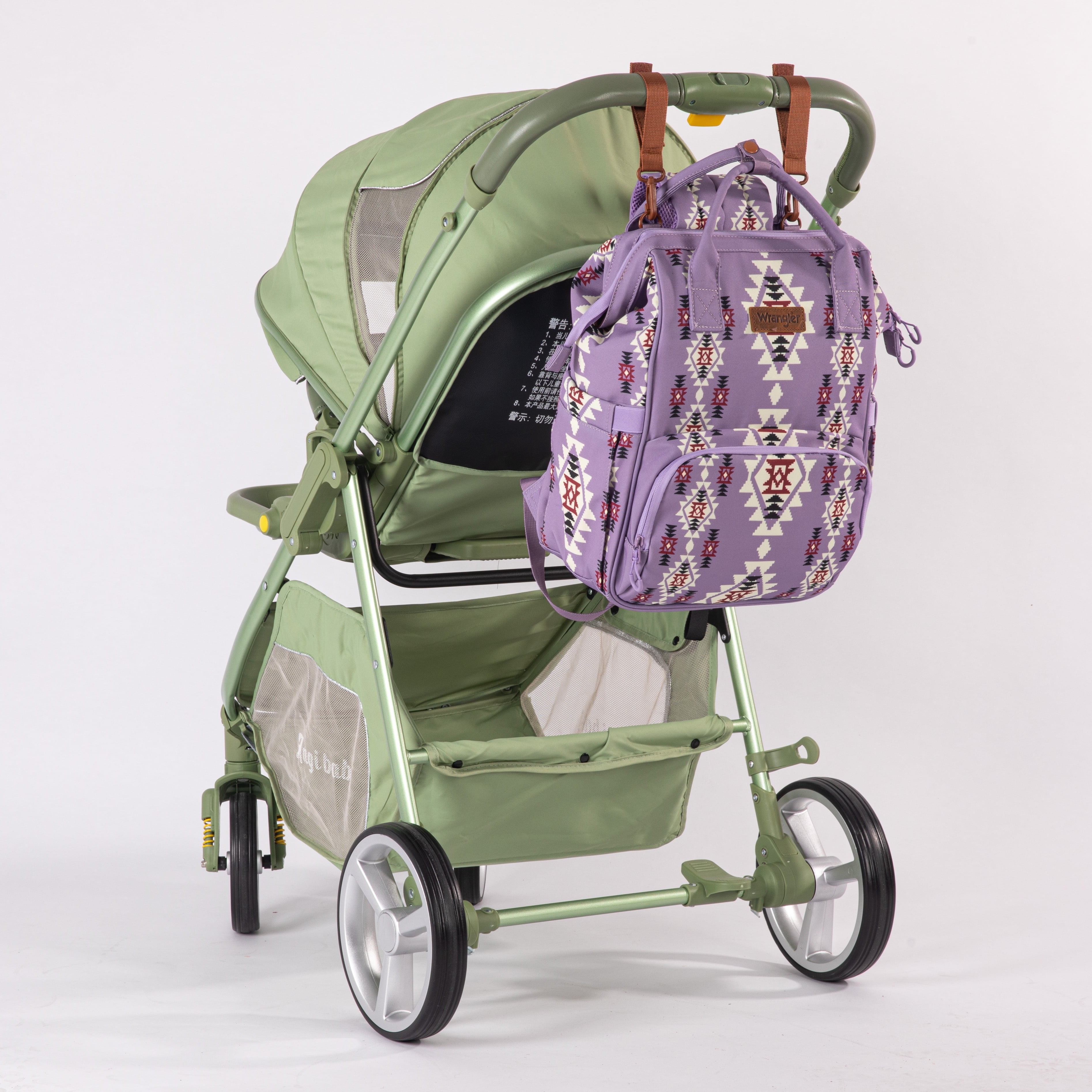 Wrangler Aztec Travel Backpack Baby Bag for Women with Stroller Strap and Side Bottle Pockets Organized Diaper Bag, Lavender