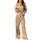 thumbnail image 1 of INSPIRAR CHIC Conjuntos de Pijamas de Satén para Mujeres, Tops de Cuello en V con Pantalones, Conjuntos de Lounge Casual en Caqui L, 1 of 5