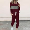 thumbnail image 3 of Women's 2 Piece Sets Fall Outfits New Women's Color Block 2 Piece Tracksuit Crewneck Long Sleeve Tops Long Sweatpants Outfits Lounge Sets Wine 3XL, 3 of 7