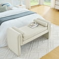 thumbnail image 6 of Smilegend Upholstered Storage Ottoman Bench, 50 Inch Large Storage Chest with Rolling Arms, Linen Fabric Bed End Bench for Bedroom, Living Room, Entryway, Beige, 6 of 8