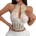 thumbnail image 2 of Top Corto de Encaje con Espalda Halter para Mujer, Estilo Cheongsam , con Cuello Halter S, 2 of 10