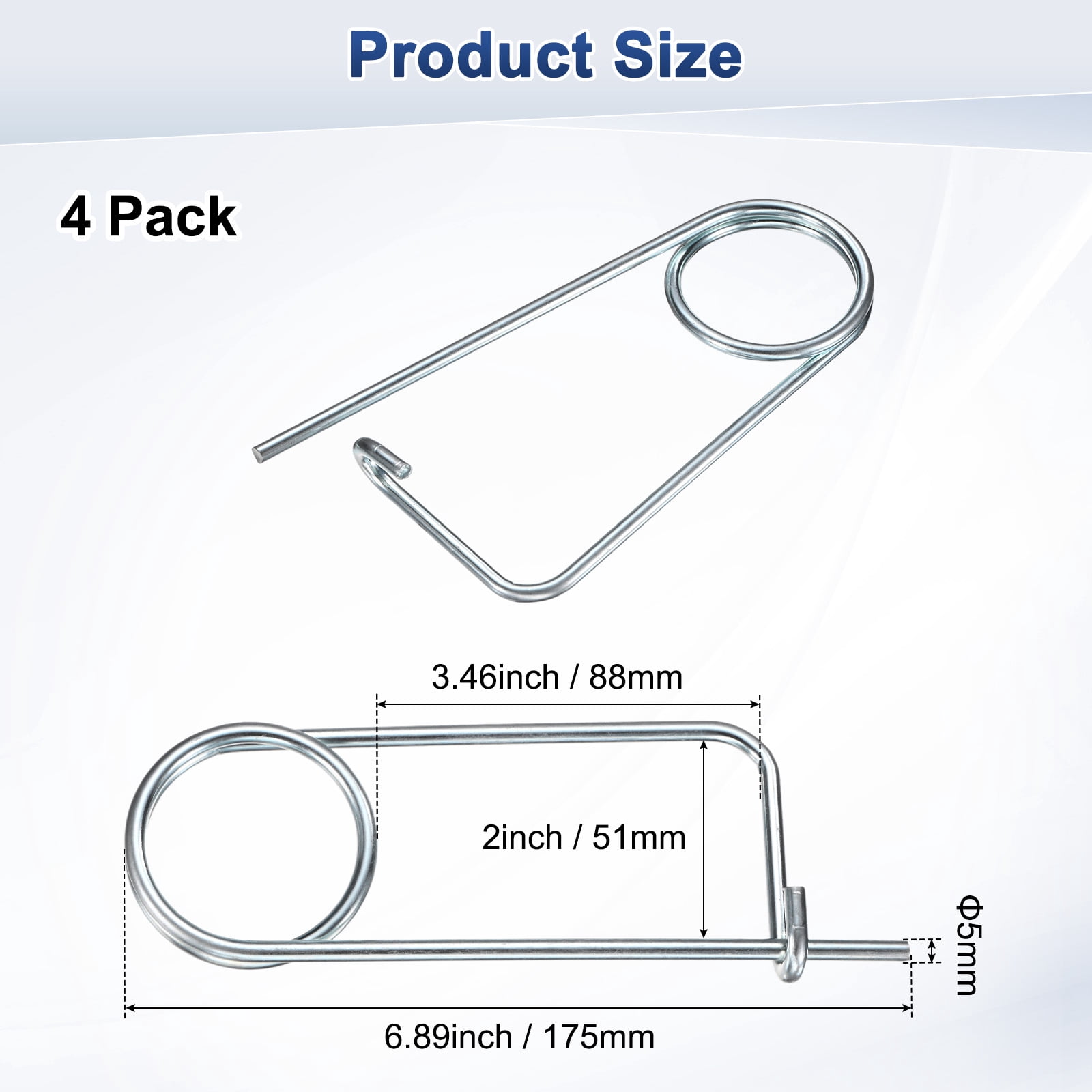 Uxcell 4-Pack Brooch Shape Cotter Safety Pin, M5x88mm Spring Steel Pins Quick Lock Brooch Fastener Heavy Retainer Clips