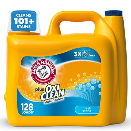 ARM & HAMMER Plus OxiClean Stain Fighters Liquid Laundry Detergent, Fresh Scent, 128 Loads