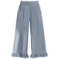 thumbnail image 4 of KHONTS Women's Wide Leg Pants High Waist Ruffle Hem Casual Loose Cropped Trousers Solid Color Lightweight Pants for Daily Wear Light Blue XXL, 4 of 4