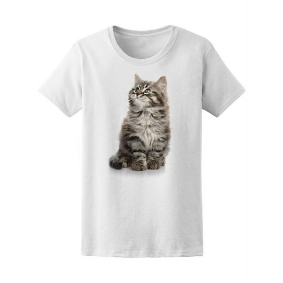 Cute Long Hair Tabby Kitten T-Shirt Women -Image by Shutterstock, Female XX-Large