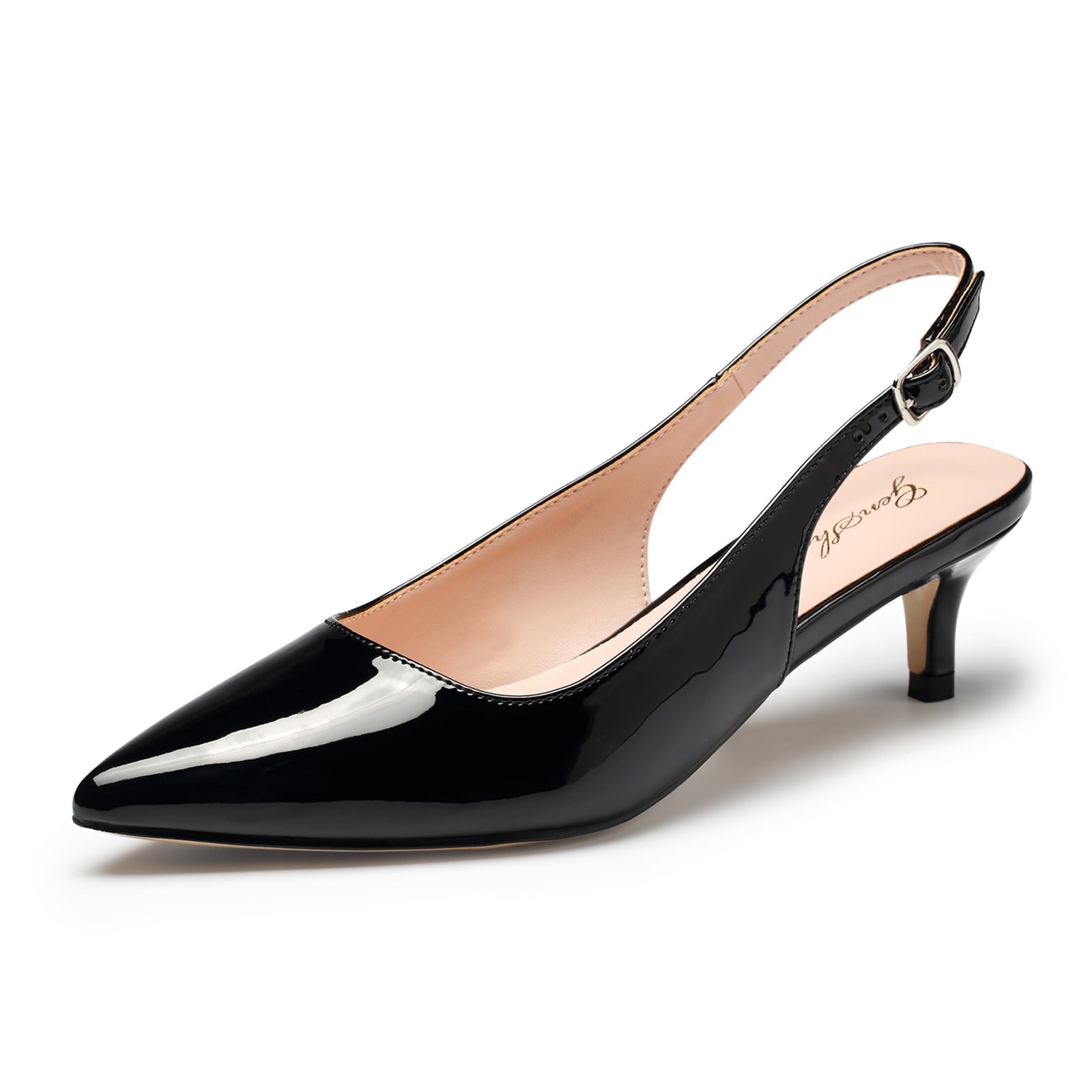 Zhabtuc Women Slingback Kitten Heels Closed Pointed Toe Ankle Strap Pumps Work Office Shoes Black Size 9 Walmart