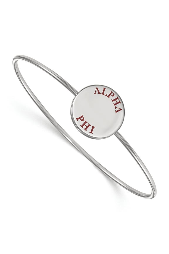 925 Sterling Silver Rh-plated LogoArt Alpha Phi Enameled Slip-on Bangle; 7 inch; for Adults and Teens; for Women and Men
