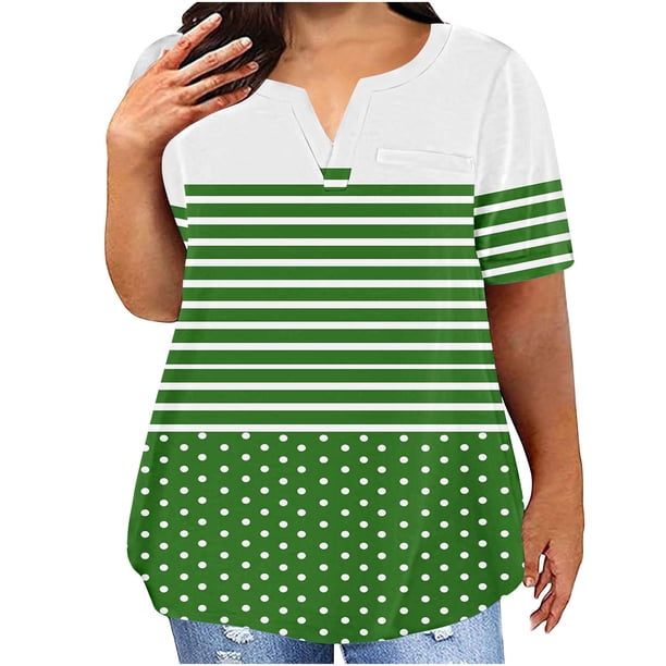 Camisetas Casuales de las Mujeres Largo Casual Impreso Cuello Redondo Suelto Top, Camiseta de Verano de Manga Corta