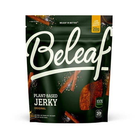 Beleaf Original Plant-Based Jerky: High-Protein Snack – Healthy and Flavorful Vegan Jerky for On-the-Go Energy – Tasty Meatless, Vegetarian Meat Alternative 3.5oz