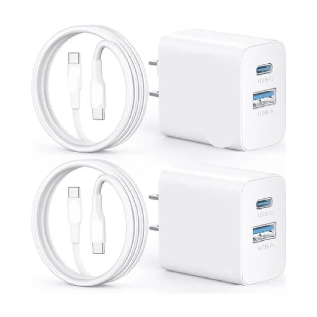 2 Piezas Cargador 2 En 1 Carga Rápida 20w Salida Dual + Cable Tipo C Compatible Con Samsung/motorola BLANCO