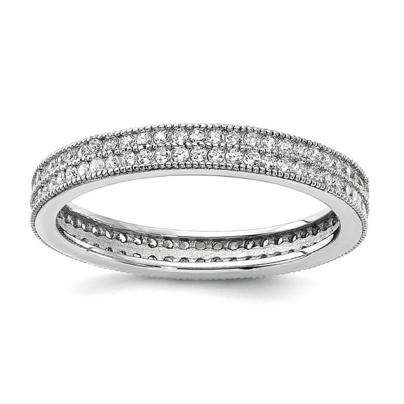 3mm 925 Sterling Silver Rhodium Plated Brilliant-cut CZ Two Row Eternity Ring Size 6 Eternity Ring for Women