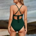 thumbnail image 4 of UJNDER One-Piece Swimsuit Womens Ribbed Swimsuit High Cut Bathing Suit V Neck Cross Front Monokini Swimming Suits for Women Green S, 4 of 8