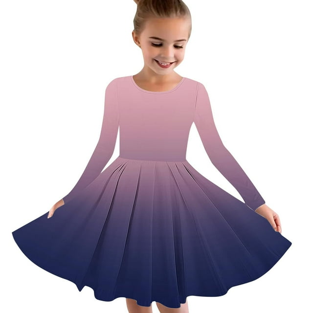 LOVZFMLL Robe Extensible à Manches Longues pour Filles Robe de Récital d'École Ligne A Robe à Manches Longues Col Rond
