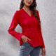 thumbnail image 3 of Blusas peplum delgadas con cintura y cuello en V para mujer, blusas elegantes informales con mangas abullonadas, lavables a máquina para citas en la oficina al aire libre, 3 of 8