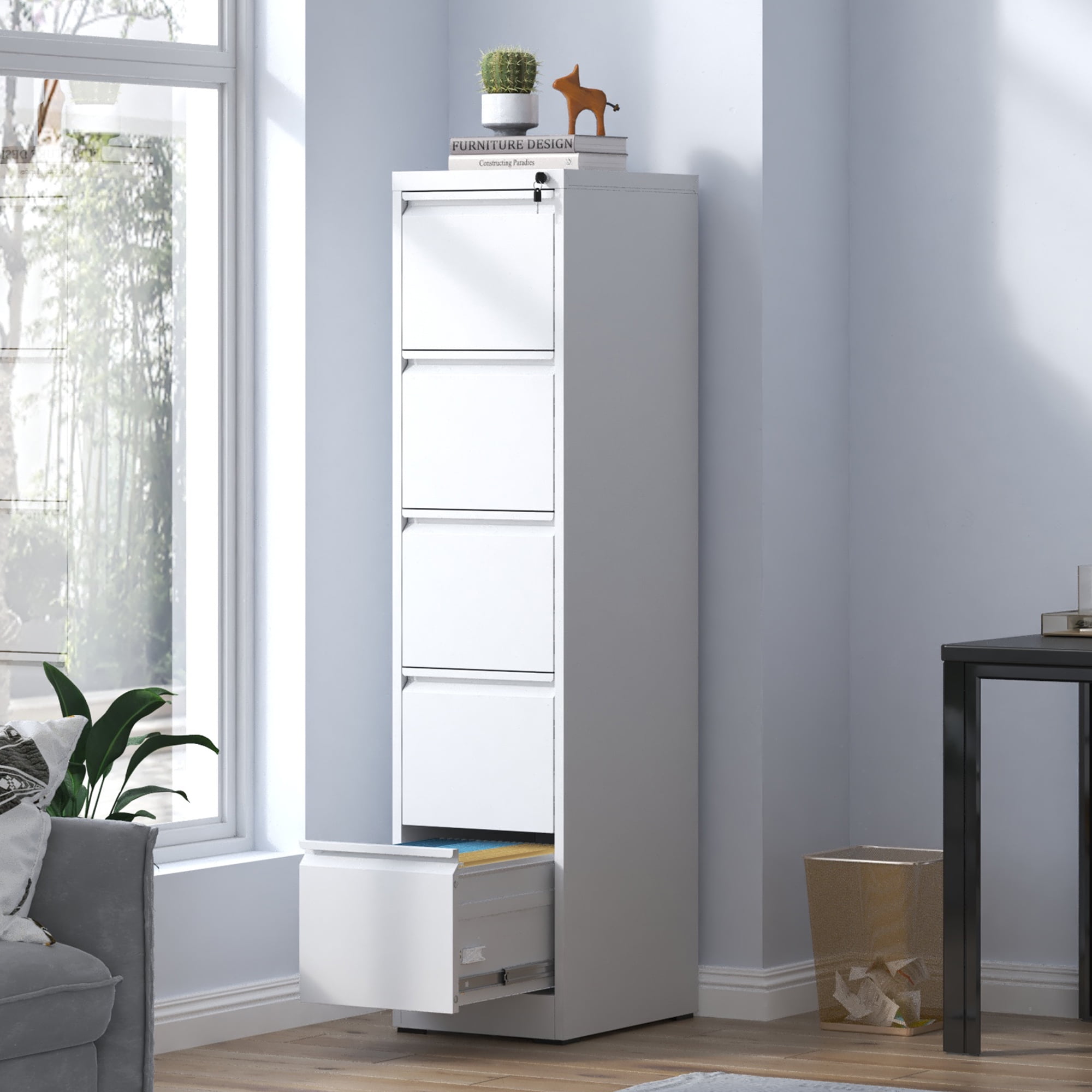 5 Drawer Metal Vertical File Cabinet with Lock Office Home Steel Vertical File Cabinet for A4 Legal/Letter Size