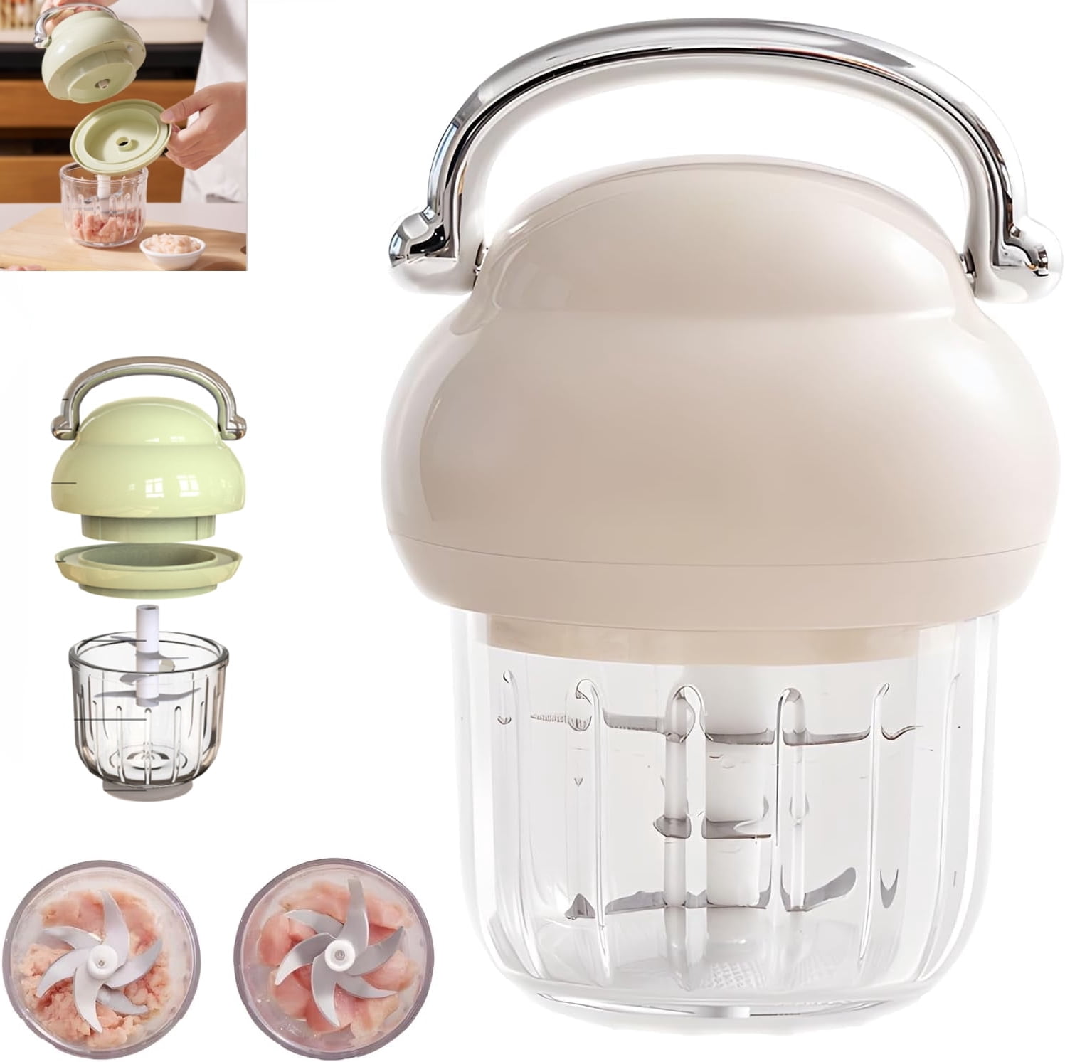 Multi-Function Electric Meat Grinder, 350ML Electric Meat Grinder, Multifunction Food Processor, Used For Dough Stirring, Onion, Meat, Nuts, Fruits, Garlic, Vegetables, Baby Food (Green)