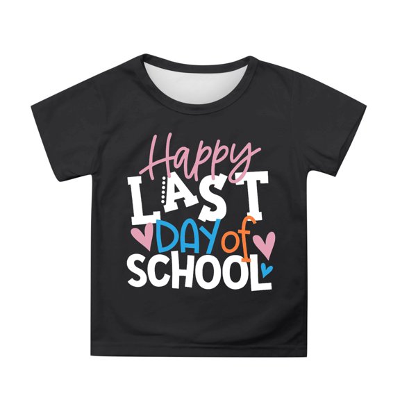 Tisuna Girls 100 Days Of School Tshirt Letter Print Short Sleeve Crew Neck Tops Comfortable Lightweight Child Toddler Summer Shirt Black Size 3-4 Years