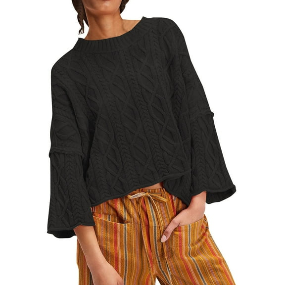 Sweaters For Women Womens Cropped Sweaters Oversized Cable Knit Crewneck Long Sleeve Pullover Trendy Casual Loose Sweater Tops Womens Sweaters