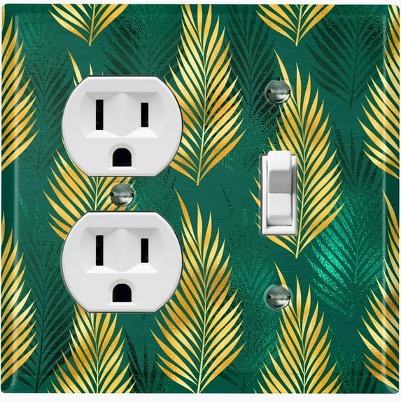 Metal Light Switch Plate Cover Tropical Jungle Palm Leaves Yellow Green JGL003