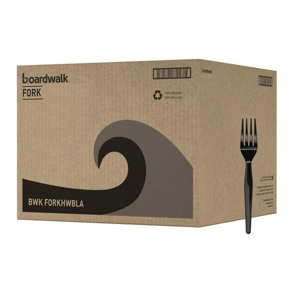 Boardwalk BWKFORKHWBLA Heavyweight Polystyrene Fork Cutlery - Black (1000/Carton)