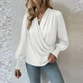 thumbnail image 5 of cfhntfmh Dressy Casual Shirts for Women Chiffon Trendy Cross V Neck Tunic Blouses Elegant Lantern Long Sleeve Going out Tops, 5 of 6