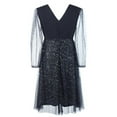 thumbnail image 5 of IBTOM CASTLE Plus Size Wedding Guest Dress for Women Long Sleeve V Neck Mesh Ruffle Sparkle Glitter Cocktail Party Dress 2XL Navy Blue, 5 of 8