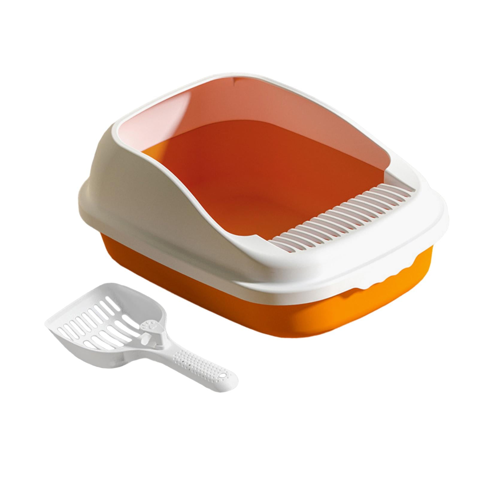 Bvdfgk Cat Litter Box Litter Tray Semi Enclosed Leakproof Removable Base for Small Pets Orange