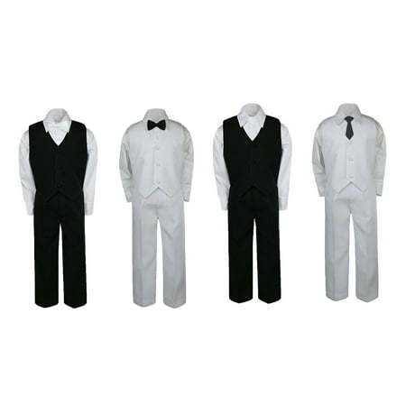 

4pc Black White Toddler Boy Teen Formal Bow Tie Necktie Vest Suit Set