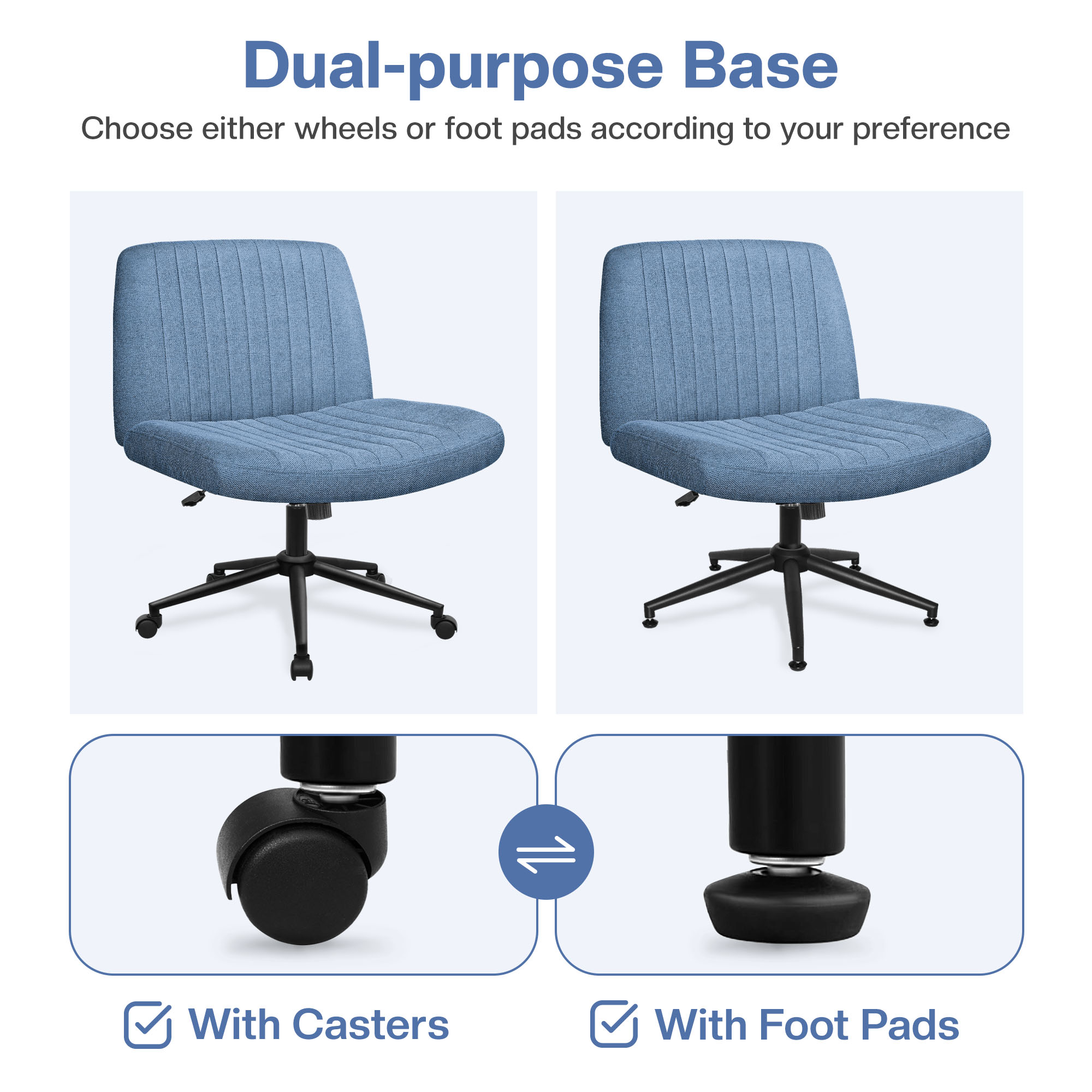 Celtoss Criss Cross Home Office Chair, Armless Swivel Task Computer Chair No Wheels, in Fabric, Vanity Style, Blue