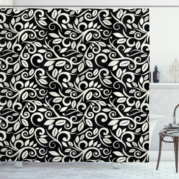 Ambesonne Vines Shower Curtain, Monotone Grape Leaves Art, 69"Wx70"L, Charcoal Grey Off White