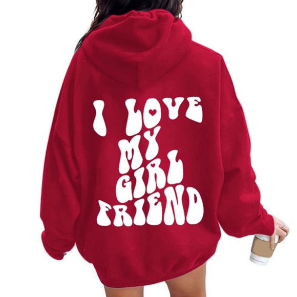 TINZ "Women's Valentine's Day Couples Letter Printed Hoodie With Pockets Cozy And Trendy Sweatshirt" Full Zip Hoodie Womens Hooded Sweat Shirt Womens Long Hoodie Tunic