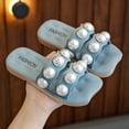 thumbnail image 2 of Staki Girl's Pearls Dress Flat Sandals Glitter Rhinestone Summer Open Toe Teens Slides Blue,5.5 Big Kid, 2 of 7