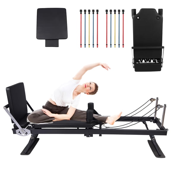 Kojooin Foldable Pilates Reformer Machine for Home Gym,Professional Reformer Pilates with Jump Board, 2 Sets Color Resistance Cords,at Home Pilates for Full Body Workouts & Strength Training