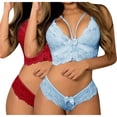 thumbnail image 2 of Lovskoo Women's Sleepwear Sets Bra and Panty Corset Lace Floral Bralette Bra Two Piece Underwear Sleepwears Outfits Gift for Valentine's Day Red, 2 of 5
