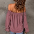 thumbnail image 2 of Off The Shoulder Tops For Women Trendy Frill Ruffle Long Sleeve Shirts Casual Solid Sexy Tees Fall Loose Fit Blouses, 2 of 2