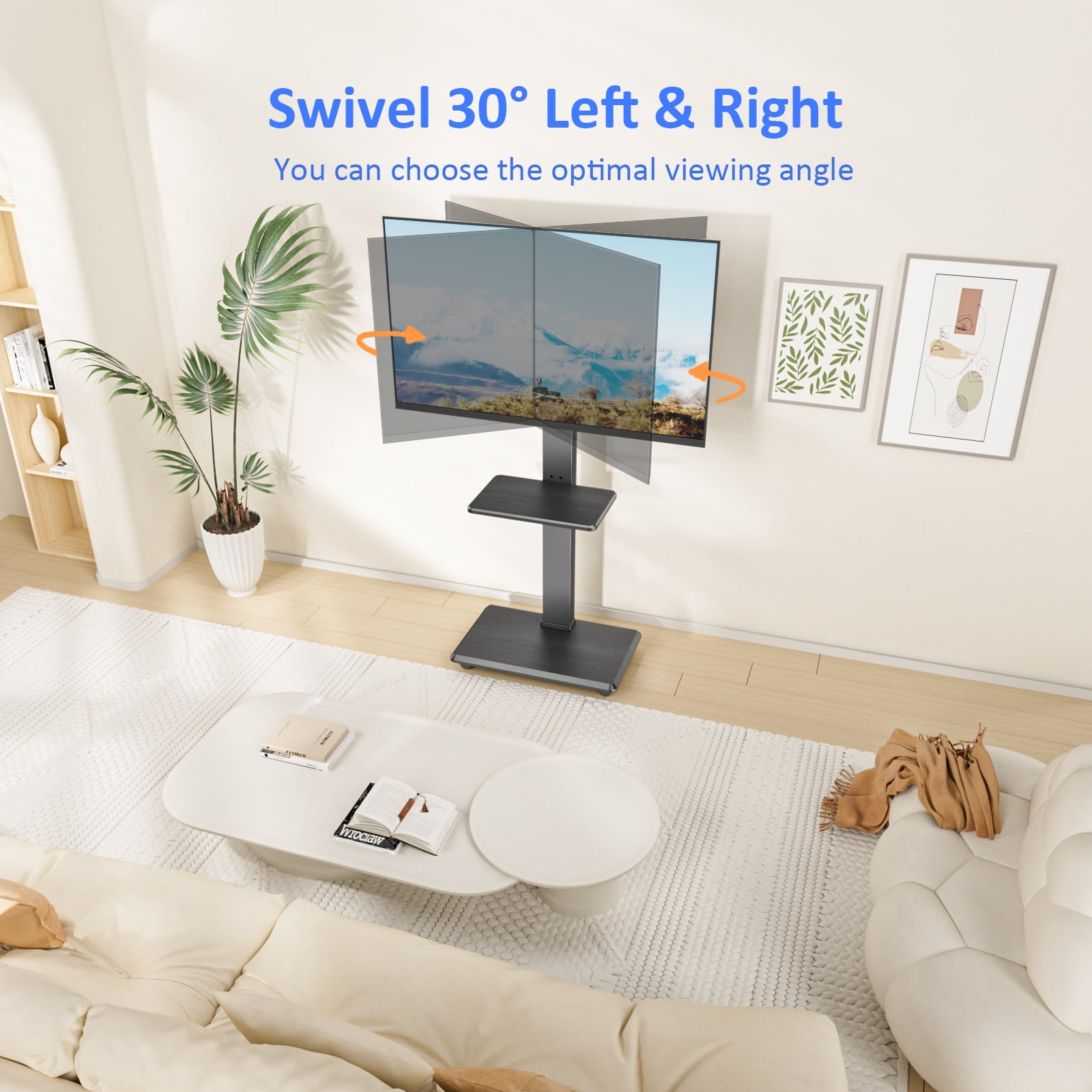 Rolling TV Stand, Mobile TV Cart for 32-75 Inch TVs up to 110 lbs, 18 Adjustable Heights, TV Floor Stand with Swivel Mount & Shelf, Max VESA 600x400mm