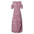 thumbnail image 4 of JULMCOMO Robes Grande Taille pour Femmes 5x Robe d'Été à Épaules Dénudées pour Invitée de Mariage Tendance à Imprimé Floral à Manches Courtes Col Ras du Cou Longue Robe Violet 5TG, 4 of 6