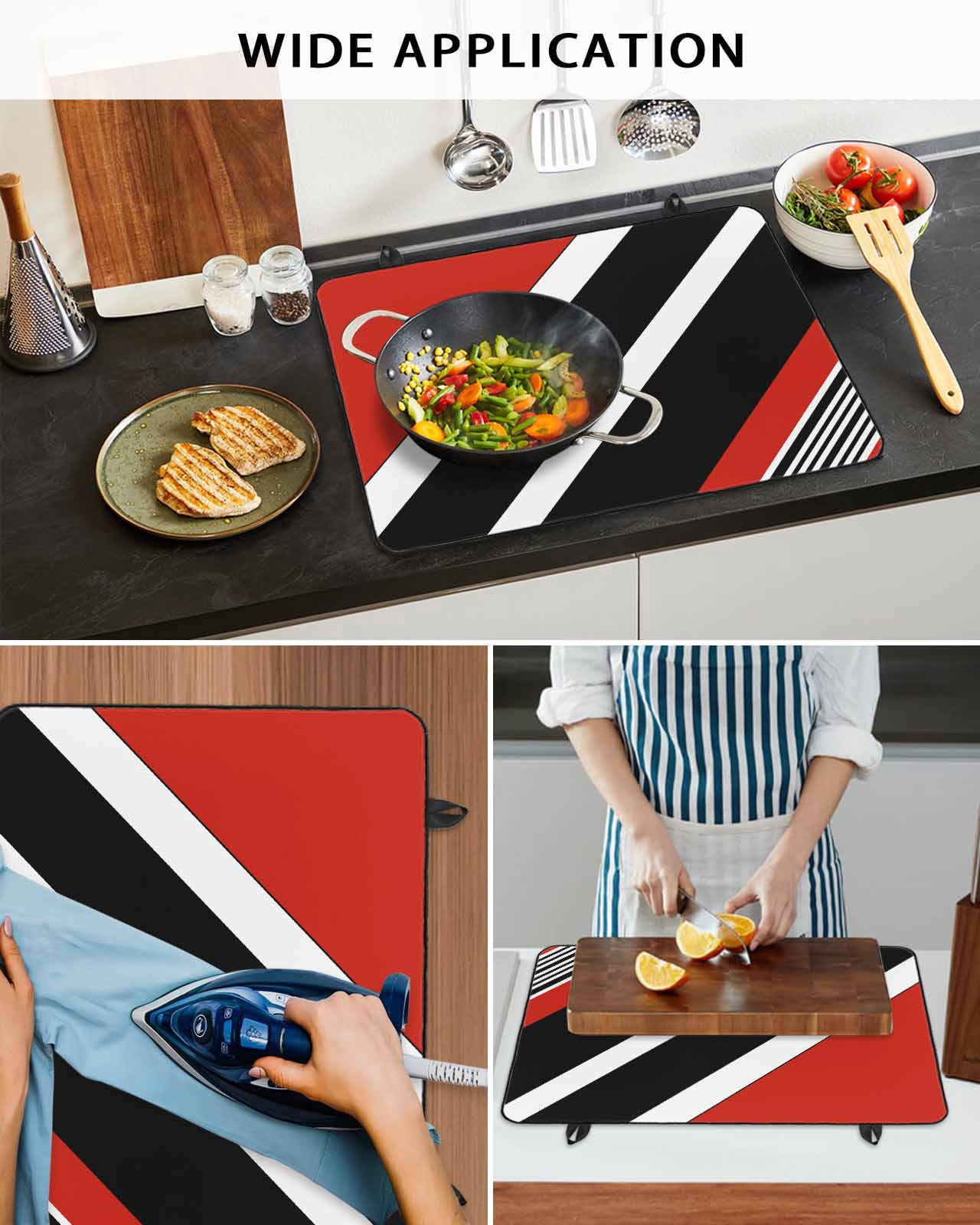 nqOlkjepod Large Induction Cooktop Protector Mat 24"x21", Red Black Stripe Stove Top Covers for Electric Stove, Geometric Simple Color Line Decorative Stove Burner Cover Mats, Glass Top Stove Cover
