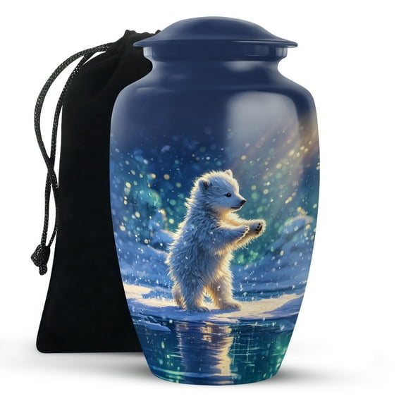 KARYLIZ Polar Bear Memorial Gifts for Male and Female, Burial & Funeral Urns, Midnight Blue Ashes Holder for Adults, Large Cremation Urn for Human Ash, Handcrafted Urn