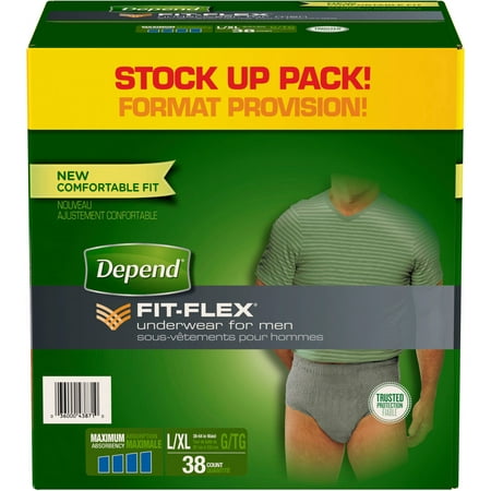 Depend FIT-FLEX Maximum Absorbency Underwear for Men, L/XL, 38 count ...