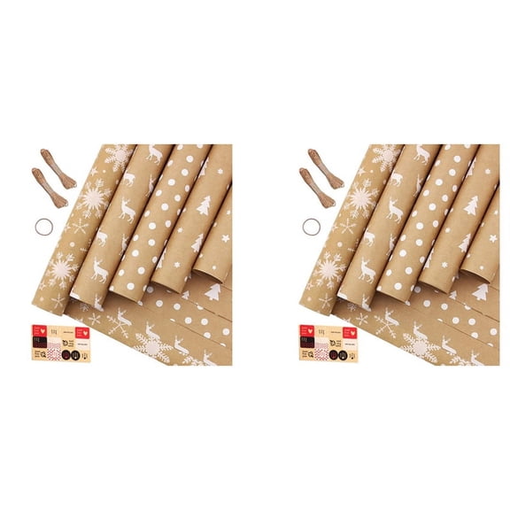 Wrapping Paper Sheets,for Christmas Birthday Party Wrapping Paper Set of 10 Gift Wrap Papers,Present,10 x wrapping paper 4 x ropes 2 roll x double-sided tape 2 x sticker,Brown