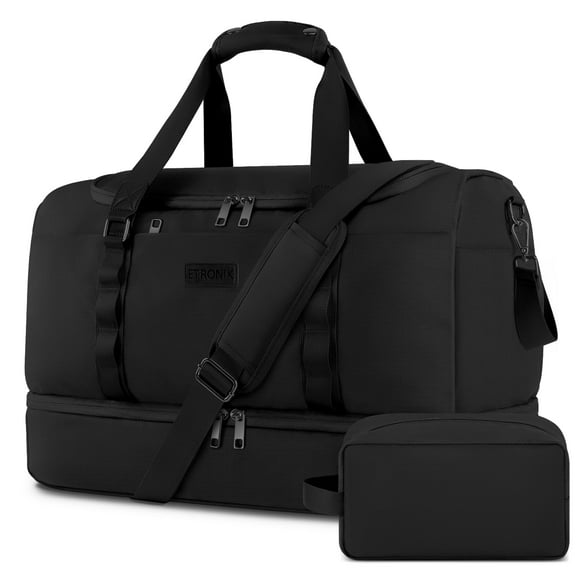 Bolsa de viaje ETRONIK Duffle & Gym con compartimento para zapatos, 42 L, color negro