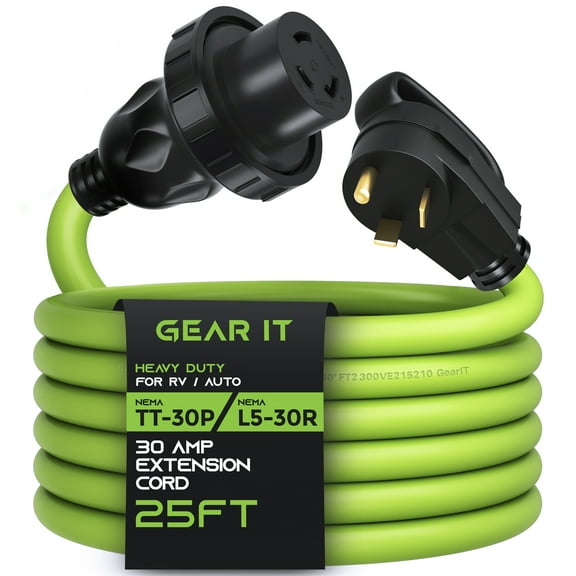 GearIT 30-Amp RV Power Extension Cord (25 Feet) 3-Prong NEMA TT-30P to L5-30R - Twist Locking Adapter, 125-Volt 10/3 STW 10AWG Gauge 3C, RV Trailer Campers, ETL Listed