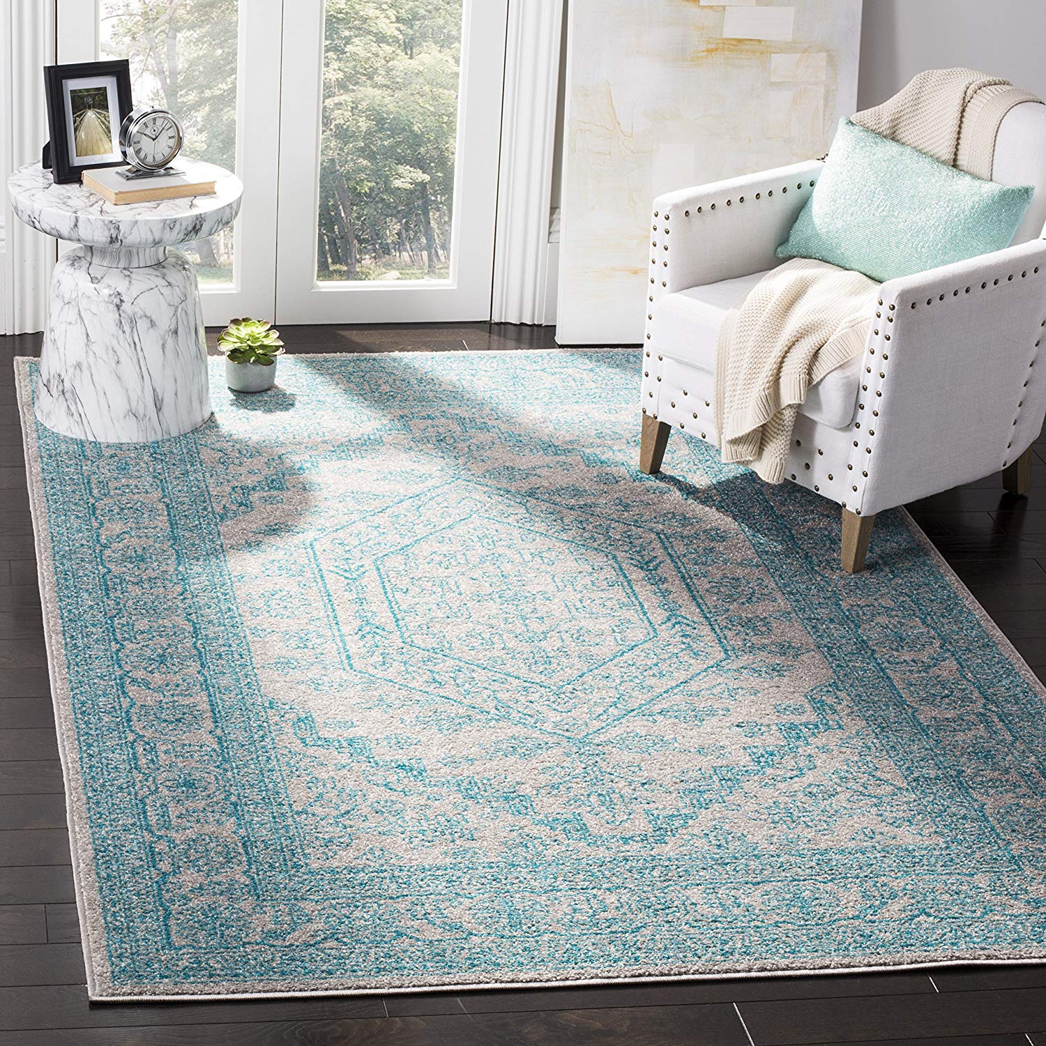 Dynamix adja abstracta fibras gris x7 ADR108L-3 Adirondack Collection Area Rug, 3' x 5', Light Grey/Teal