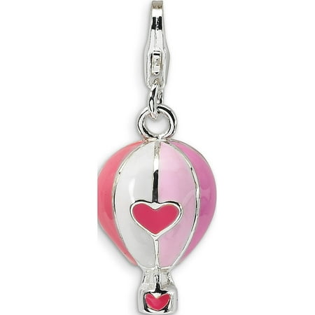 Leslies Fine Jewelry Designer 925 Sterling Silver 3-D Enameled Hot Air Balloon w/Lobster Clasp (11x37mm) Pendant Gift