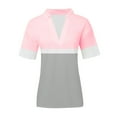 thumbnail image 4 of Women's Short Sleeve Polo Shirts Color Block V Neck Tunic Tops Fall Collar Dressy Casual Loose Blouses, 4 of 4